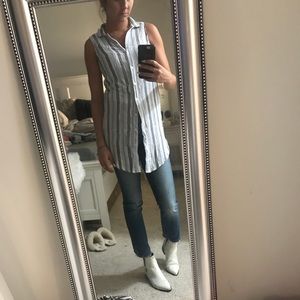 Sneak peek striped blue & white button down tank